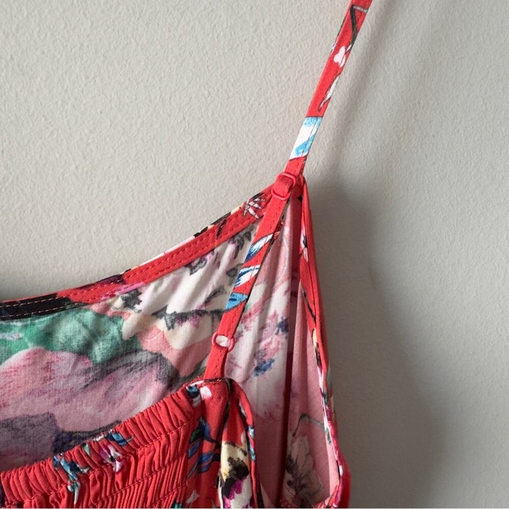 Express Floral Mini Faux Rap Dress adjustable spaghetti straps tropical ruffle M - Picture 10 of 15